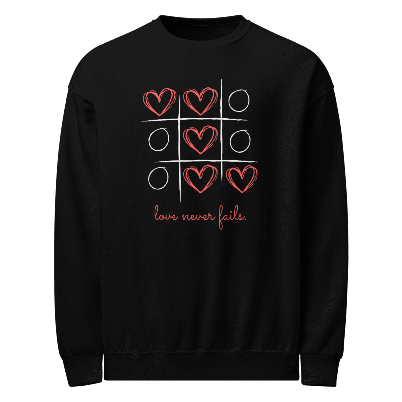 Love Never Fails Tic Tac Toe Graphic Shirt – T-Shirt, Long Sleeve, and Sweatshirt