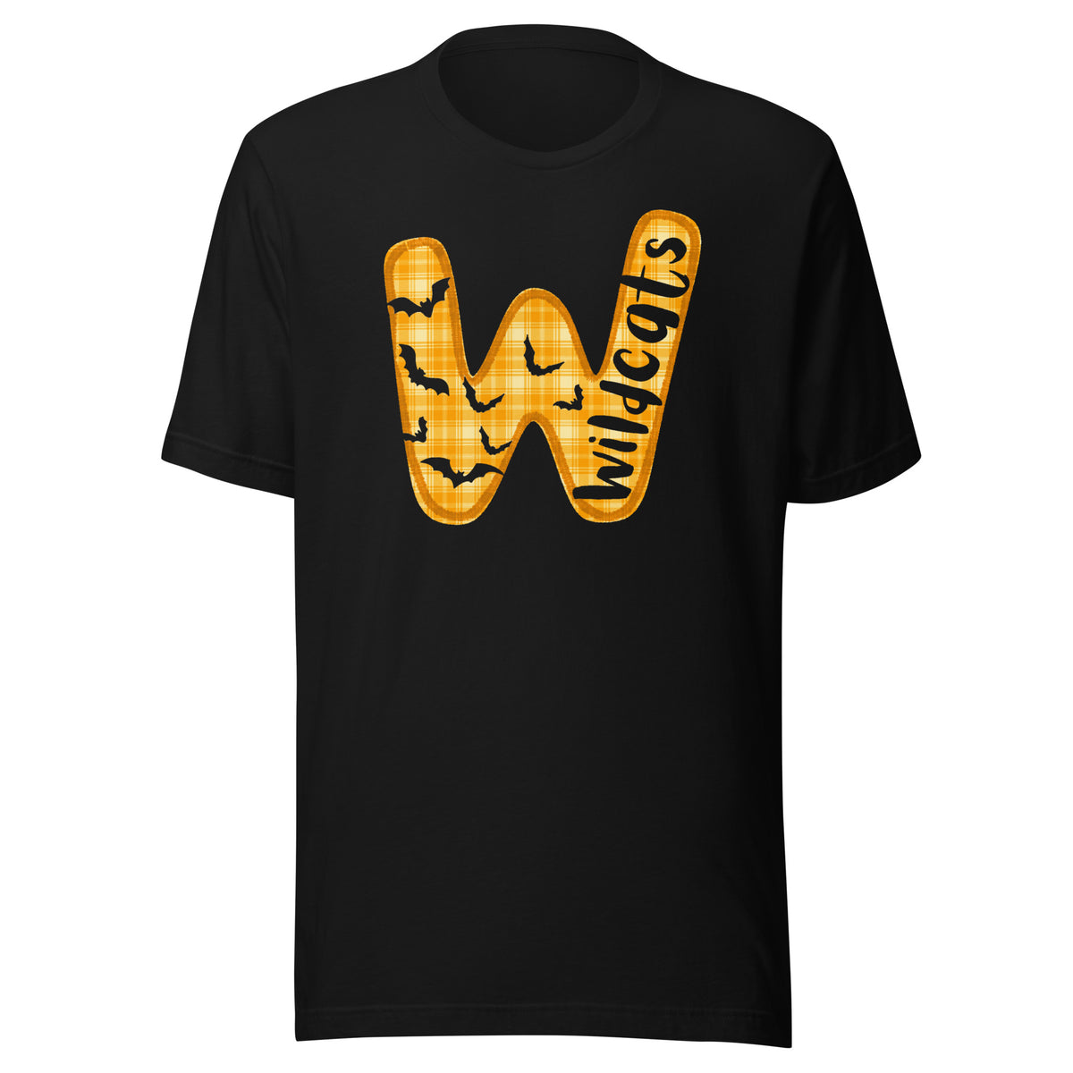 Piedmont Wildcats Teacher Shirt | Orange Plaid & Bats Graphic Tee