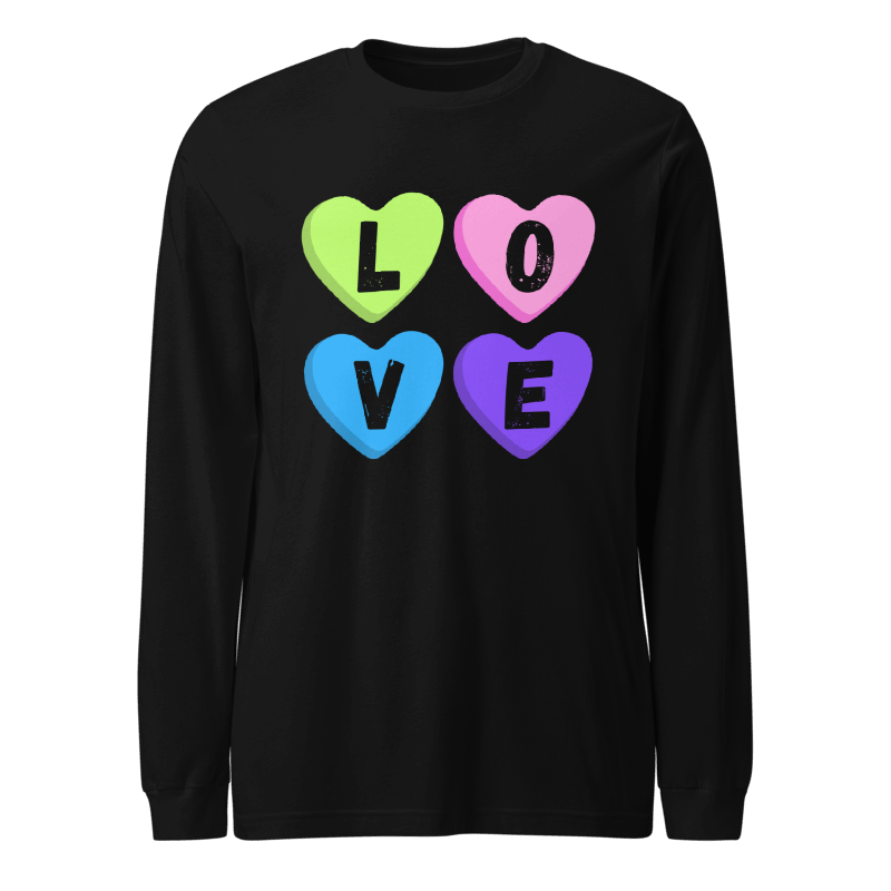 Candy Heart Love Graphic T-Shirt, Long Sleeve, and Sweatshirt