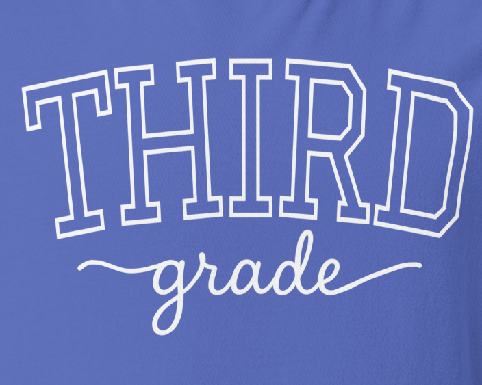 “Third Grade” Teacher T-Shirt – Flo Blue